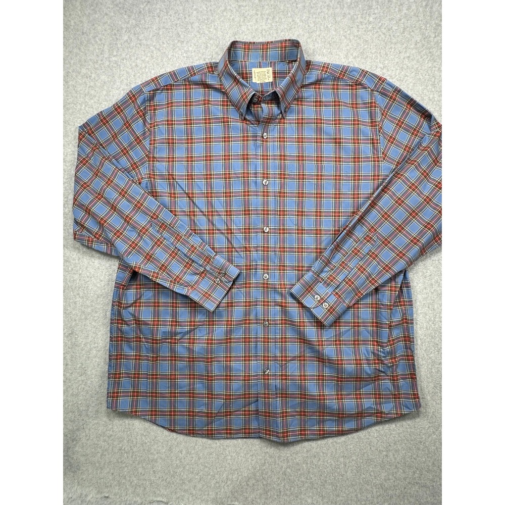 LL Bean Mens XL Regular Blue Plaid Cotton Button Down Shirt Traditional Fit